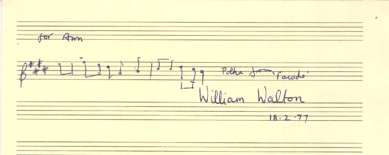 Walton, William - Autograph Musical Quotation from Façade Signed
